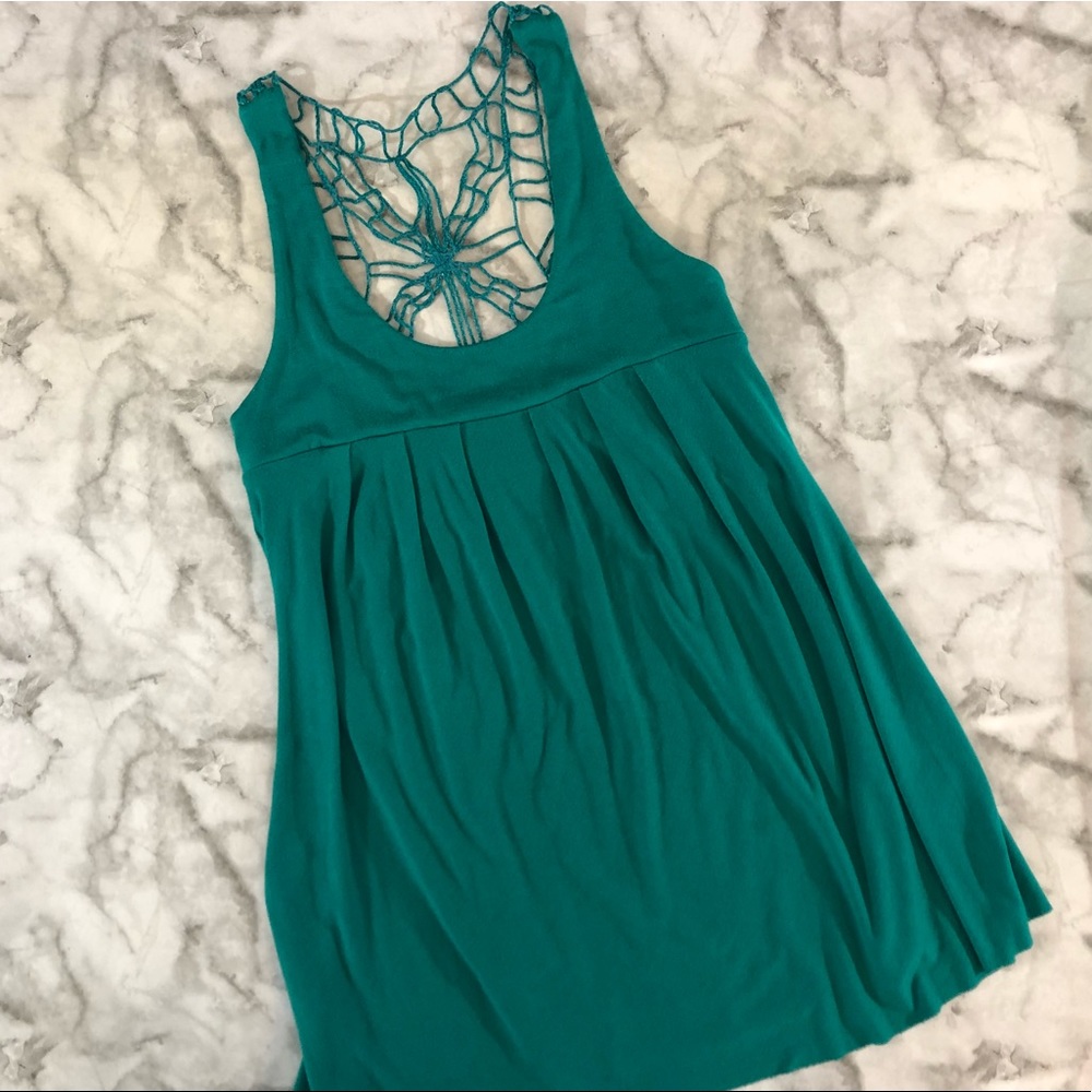 Akiko Green Crochet Back Tank Top, Size Small